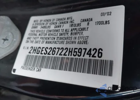 2002 Honda Civic Ex из США, поврежденный, VIN 2HGES26722H597426